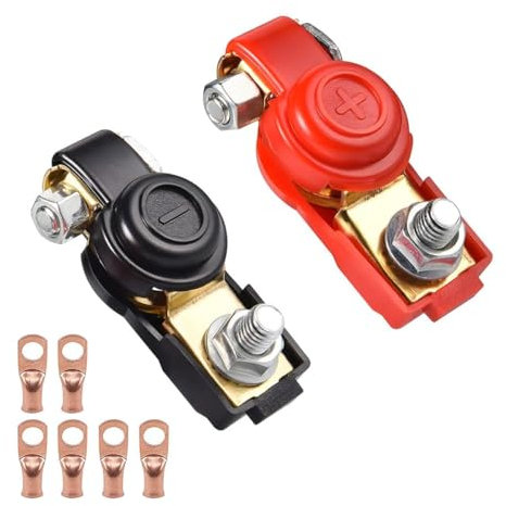 1 paio di morsetti per batteria per auto, kit di classificazione, in rame puro negativo e positivo, con copertura in plastica, 6 capicorda 3/8, per auto, camion e accessori per camion