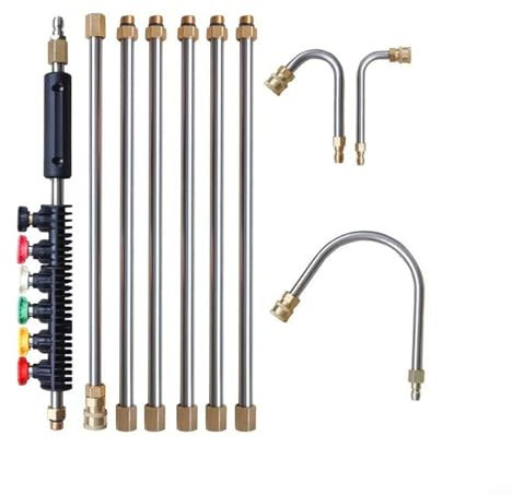CWOQOCW Outil de nettoyage de gouttière avec embouts de buse pour nettoyeur haute pression, tige d'extension G0u%n, lance de nettoyage de toit avec embouts de buse, 4 000 PSI 6,35 mm, connexion rapide