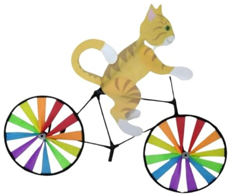 PetPhindU Wind Spinner Cartoon Cat Dog Bicycle Garden Stake Garden Wind Spinners Garden Windmill Spinners Bike Spinners for Garden Outdoor Courtyard Lawn Sandy Beach (Yellow,35.4 * 19.7 inch)