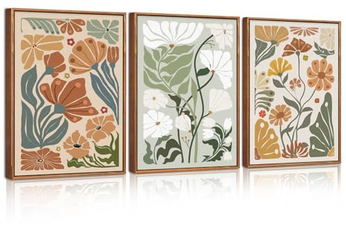 CHDITB 3PCS Wildflower Canvas Wall Art,Watercolor Flower Poster Set,Abstract Boho Floral Wall Decor,Minimalist Matisse Wall Painting,Colorful Botanical Art Print for Living Room Girl Bedroom(30x40cm)