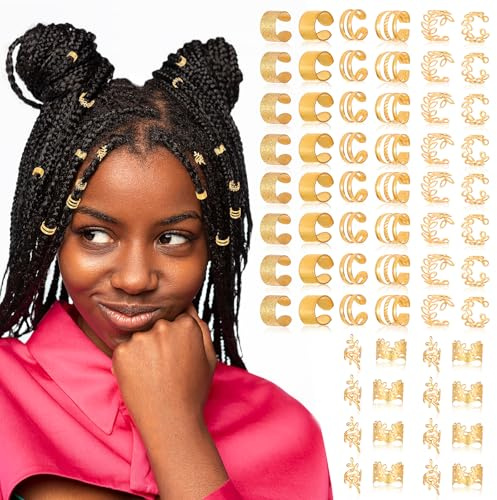 Juego de 64 accesorios para el cabello dorado para rastas, ajustables, accesorios para el cabello, accesorios para el cabello, joyas para el cabello, anillos para el cabello, perlas de pelo, clips