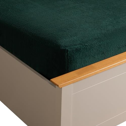 Brentfords Fitted Sheet Double Bed Teddy Fleece, Double Bed Sheets Fitted Thermal Bedding Ultra Soft Fade Resistant Double Bed Sheet Winter Bedding - Forest Green