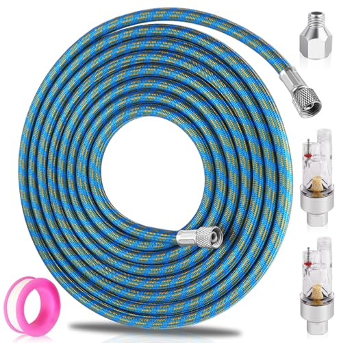 3m Nylon Braided Airbrush Hose and 1/8 Male to 1/4 Female Adapter for Airbrush Kit,2pcs Airbrush in-Line Mini Air Filter Compatible with Most Airbrush Compressors