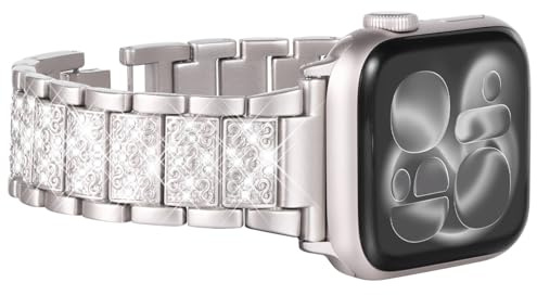 KADES 42mm(series 11 10) 41mm 40mm 38mm Kompatibel mit Apple Watch Armband für Damen,Gliederarmband Glitzer Edelstahl Ersatzarmband für iWatch SE 3 2 1/Series 11 10 9 8 7 6 5 4 3 2 1, Sternenlicht