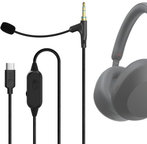 Geekria Câble USB-C vers 3,5 mm avec micro-cravate boom compatible avec Sony WH-1000XM6/1000XM5, ULT WEAR, Soundcore Space One (5,6 ft) – Câble casque avec contrôle volume/mute