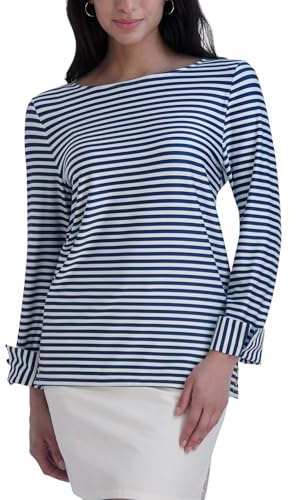 Stella Parker Women's Fashion T-Shirt Trendy Long Sleeve Casual Top, Navy, Medium