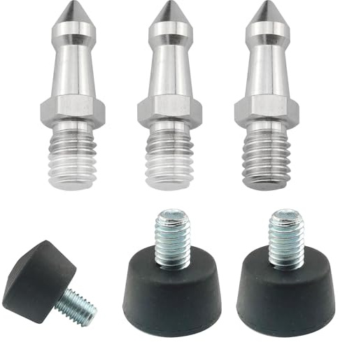 CHENJIN 6 patas de cámara antideslizantes de 1/4 pulgadas, tres patas de trípode de acero inoxidable, palos de senderismo, accesorios de fotografía, patas de trípode de goma antideslizantes