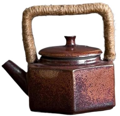 taza de cerámica, Juego de té de la tarde Tetera antigua de cerámica con asa en forma de bucle Juego de té de kung fu de porcelana de barro mineral antiguo Tetera hecha a mano
