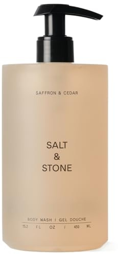 Salt & Stone Body Wash with Antioxidants for Deep Moisture | For Women & Men, Sulfate, Paraben, & Dye Free, Leaving Skin Soft and Hydrated | Saffron & Cedar - 450 ml