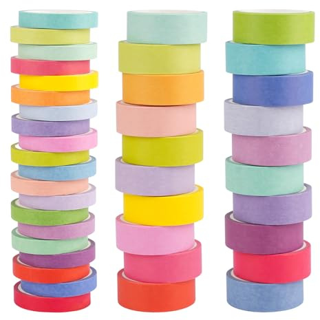 40 Rollen Washi Tape Set, Regenbogenfarben Masking Tape, 15 mm, 7,5 mm | Dekorative Washi Tape Kinder, Beschreibbar Klebeband Bunt für Planer Scrapbook, Bullet Journals, DIY Handwerk, Verpackung