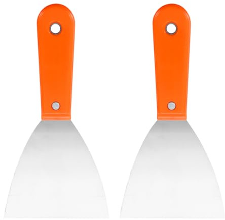QUARKZMAN 2Pcs Couteau à Enduire en Acier au Carbone 4 Poignée en Plastique Étaler le Grattoir à Enduire pour le Papier Peint Grattage de la Peinture Murale, Orange