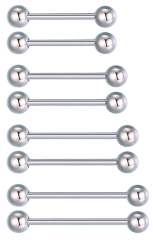 Besyvvin Metal Lengua Bares 12/14/16/19mm Barbell Plata Pezón Anillos 14G Acero Inoxidable 6mm Bolas Piercing Joyería Mujeres Hombres