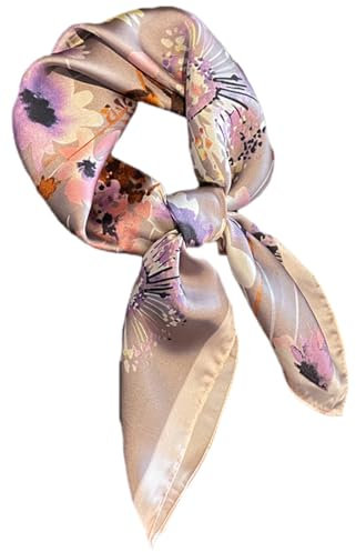 MEDUOLA Mujer Pañuelos Para la Cabeza Satén Fulares Cuadradas Medianas Elegantes de Tacto Sedoso 70×70 cm (Flor rosa)