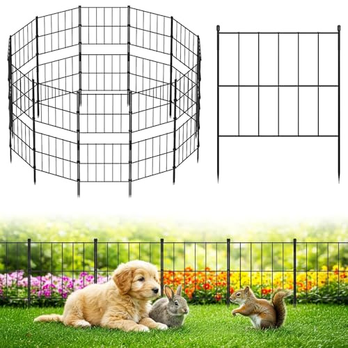 Garden Fence Tall 32in(H) x 13ft(L), 24 Panels Stackable Animal Barrier, Metal Garden Fencing 17in(H) x 26ft(L), Decorative No Dig Fence Rectangle Border for Garden, Yard, Patio, Outdoor, Black