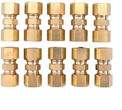 Gdfnmogo Confezione da 10 raccordi dritti in ottone per tubi del freno a compressione per tubi OD idraulici per carburanti auto camion strumenti di riparazione 1/4,5/16,3/8 pollici (3/8)