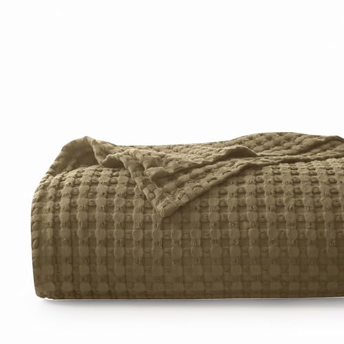 CHUFFED 100% Baumwolldecke 220 x 240 cm Tagesdecke Waffelpique Decke Weiche & Atmungsaktive Leichte Oeko-TEX® Zertifiziert-Sofa Couch Überwurf Bettüberwurf Kuschedecke Bettdecke Braun