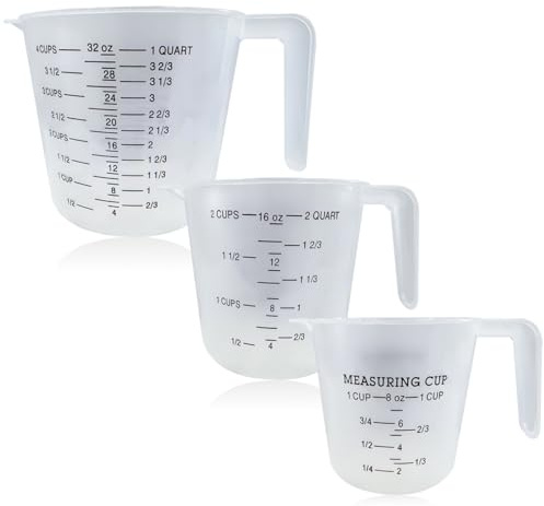 Measuring Jugs Set 250ml 500ml 1000ml - Plastic Measuring Cups with Handle, BPA Free,Stackable and Easy-Read Measurements for Cooking Baking and Liquid Mixing (3-Piece)