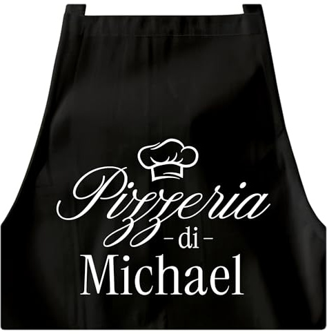 Pizza Schürze personalisiert als lustige Kochschürze in Schwarz | Personalisiert, Kochschürze für Pizzabäcker, Küchenschürze für Pizzeria, für Herren & Frauen