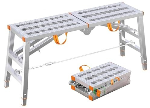 Piattaforma di lavoro pieghevole per ponteggio con rete metallica in acciaio regolabile, con manico, sgabello per cavalli saldato, capacità di carico 360 kg, per decorazione domestica e lavaggio auto