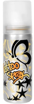 Maskworld Tattoo Spray Gold - Farbiges Sprüh-Tattoo mit Schablonen - Kostüm-Zubehör für Halloween, Karneval & Motto-Party