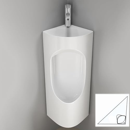 ksxnkhk Urinoir d'angle pour Hommes, urinoir de Salle de Bain en Porcelaine avec lavabo et Robinet, Montage Mural en céramique, Anti-Fuite, Chasse d'eau Commerciale pour Hommes, 14 x 11 27
