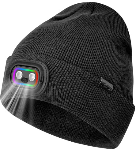 OKKLE Mütze mit Licht 4 Modi Mütze mit Lampe Haube mit Licht Ledmütze für Herren Damen