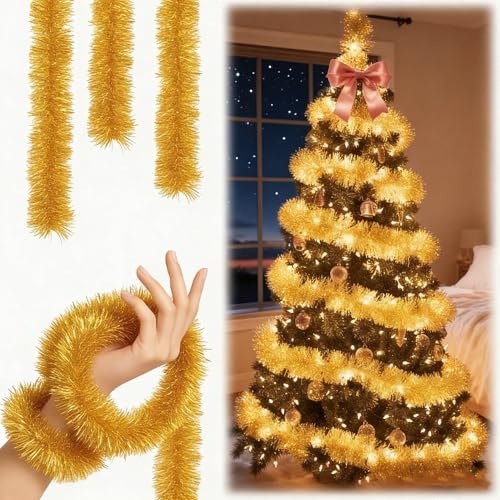 6 Stück Weihnachtsgirlande, Girlande Gold 2 Meter,Girlande Weihnachten Gold, Festliche Weihnachtsdeko, Ideal Für Weihnachtsbaum, Türen Und Fenster, Wiederverwendbar