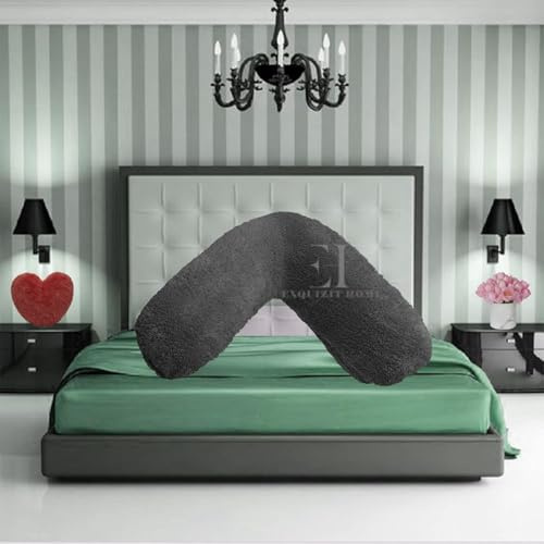 MS LINEN UK Teddy Fleece V Shaped Orthopaedic Pillowcase Cover | Super Soft Warm & Cosy 100% Polyester V Pillow Cover | Pregnancy Maternity Nursing Support Pillowcase (Charcoal, 30cm x 78cm)