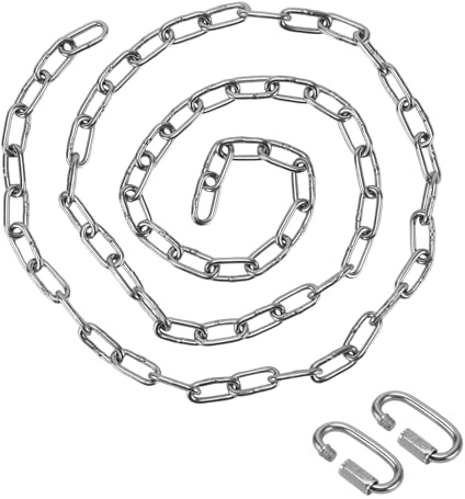 ZEONHEI 5mm Edelstahlkette, 2m Kette Edelstahl Gliederkette Stahlkette mit 2 Karabinerhaken M5, Metall Kette zum Aufhängen Hängesessel, Schaukel, Maximale Belastung 200KG
