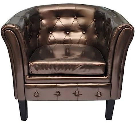 Bucmath Poltrona Club Marrone in Ecopelle, 69,5x62x71 cm, Max 110 kg, Comoda Poltrona Lounge per Soggiorno, Camera da Letto, Ufficio, Sala d'attesa, Seduta Confortevole