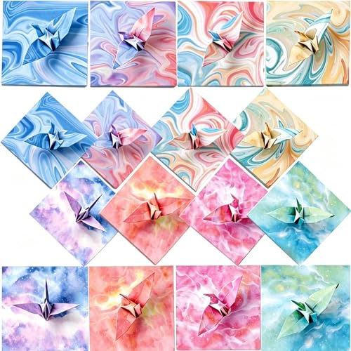 800 Blatt Origami Papier Set,BetterJonny Farbverlauf Sternenhimmel Quadratisches Origami Papier Doppelseitig 8 Stile Bastelpapier Bunt 9.5 X 9.5cm für DIY Bastelprojekte Kinder und Erwachsene-A