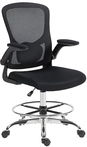HOMCOM Draughtsman Chairs, 4D Lumbar, High Rise Office Chair, Black