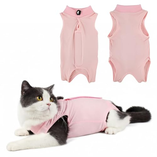 Body postoperatorio para Gatos,Traje quirúrgico,Traje de recuperación para Gatos después de la esterilización o cirugía,Alternativa al Collar isabelino para Evitar Que se laman la Herida(Rosa,M)