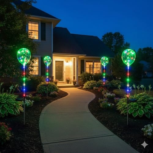 Solar Balloon Stake Light Outdoor Garden for Garden Stake Lighting 16 LED Light Up Balloon with Metal Stick Battery Operated Pathway Lights Automatic On/Off Lights