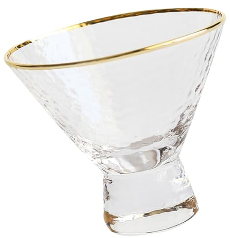 ELAYARD Coupe à Glace en Verre Cristal Martelé Doré à Bords Dorés, Tasse Élégante pour Petit-déjeuner et Dessert, Contenant pour Smoothie et Mousse, Gobelet Haut Multifonction