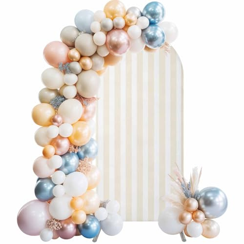 Cream Striped Wedding Arch Cover, Stretchy Spandex Arch Backdrop Stand Covers 4 FT, Modern Farmhouse Cream White Stripes Round Top Arched Backdrop Cover for Birthday Party Ceremony Baby Shower Event