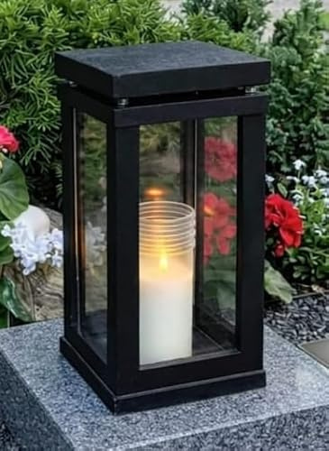 Grablampe Elegance Premium XL Massiv Farbauswahl Bronze Schwarz Grabschmuck Grablaterne Grablicht Grabkerze Grableuchte Lampe Laterne Licht Kerze Trauer Friedhof Grabdekoration (Schwarz)