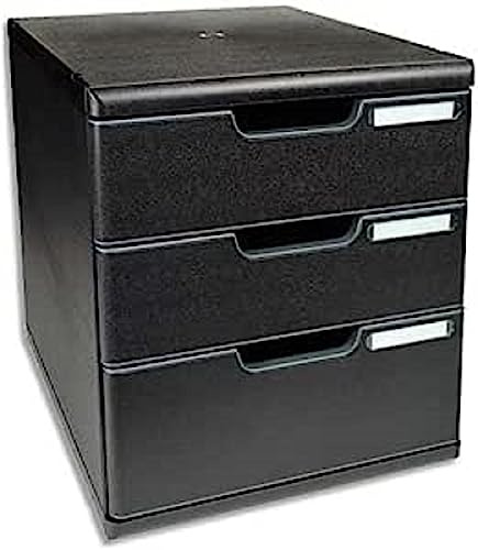 Exacompta 325414D Ablagebox Modulo mit 3 Schubladen für DIN A4+ Dokumente. Belastbare Schubladenbox mit hoher Kapazität für mehr Platz stapelbar Blauer Engel schwarz