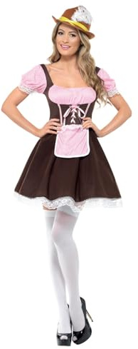 Smiffys Costume de tavernière, marron, robe courte avec tablier intégré Halloween