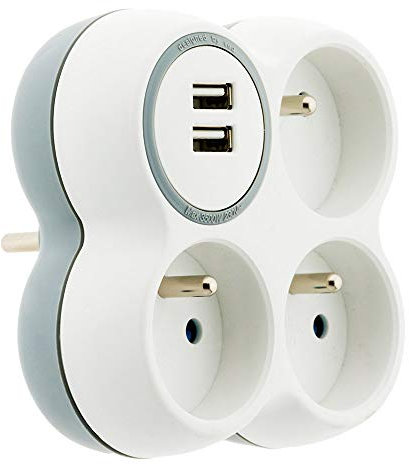 Zenitech Triplite 16A 2P+T + 2 Ports USB Blanc,Gris