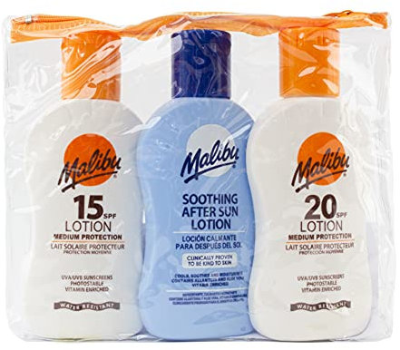 Malibu Travel Pack 3 x Zonnebrand Lotion - SPF 15 - SPF 20 - Aftersun
