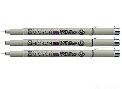 SAKURA Pigma Micron Pigment Fineliner, 0,05 mm, Schwarz, 3 Stück