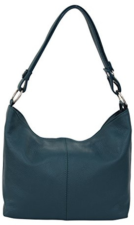 AMBRA Moda Damen Leder Handtasche Schultertasche Umhängetasche Hobo bag GL005 (Petrol)