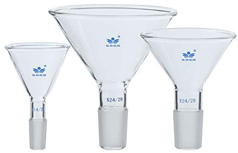 YUEWO 3-Pack Imbuto in polvere di vetro con 50mm / 80mm / 120mm Top O.F. e 24/29 Filtro giunto interno Imbuto di vetro