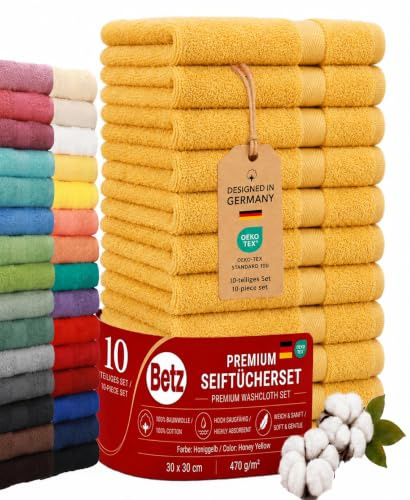 Betz Pack 10 Premium ansiktshanddukar 100% bomull 30x30cm Honungsgul färg
