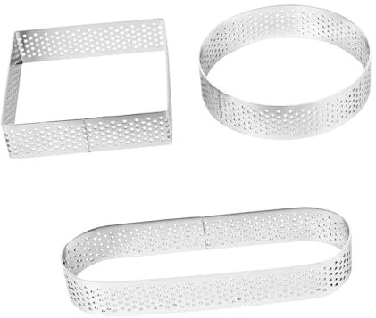 Cabilock 3pezzi Anelli Microforati Acciaio Inossidabile per Crostate e Dolci Mold per Cottura Mousse Rotondo Quadrato Ovale Stampo Professionale per e Cucina Fai da Te