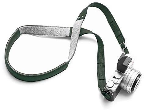 Woolnut Leather & Wool Camera Strap, Neck Shoulder Harness, Adjustable Length - Green