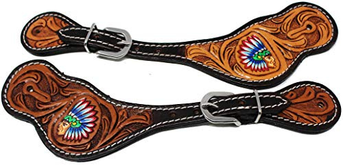CHALLENGER Horse Western Cowboy Boot Leather Floral Tooled Spur Straps 74HR09