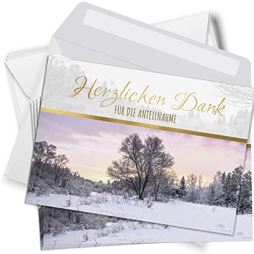 Einladungskarten Manufaktur Hamburg Trauer Danksagungskarten mit Umschlag | Motiv: Winterbaum, 10 Stück | Dankeskarten Din A6 Set | Trauerkarten Danksagung Danke sagen