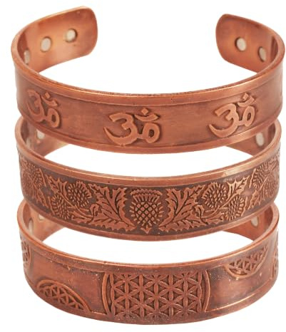 Touchstone Indisk handgjord magnet koppararmband chakra smycken manschett present kvinnor män. Set med 3, Koppar, inte känd